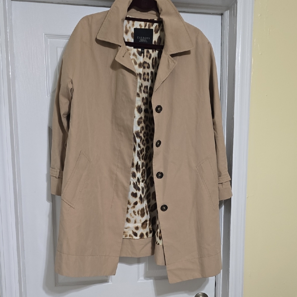 Talbots Tan Trench Coat with Leopard-Print Lining